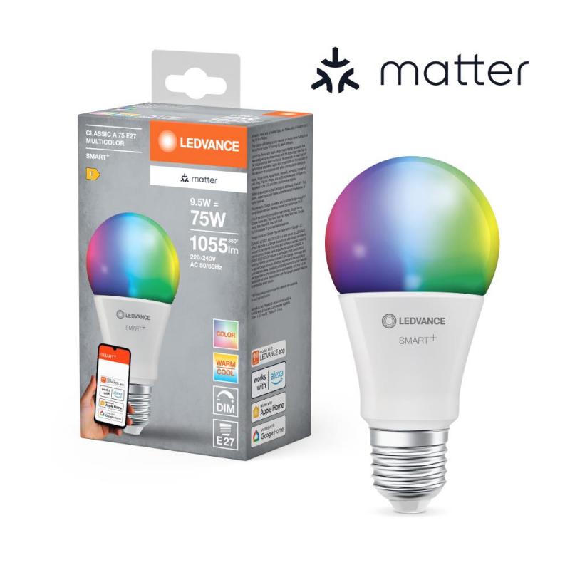 LEDVANCE SMART+ SMART+ MATTER Classic A75 LED-Lampe 9,5W Multicolor E27 2700-6500K